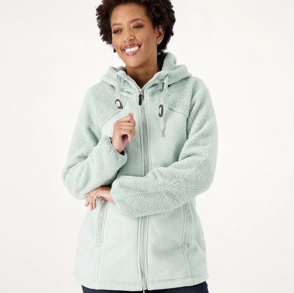 Koolaburra by UGG Bonded Fleece Jacket with Cinch Waist Silver Green - Picture 1 of 11